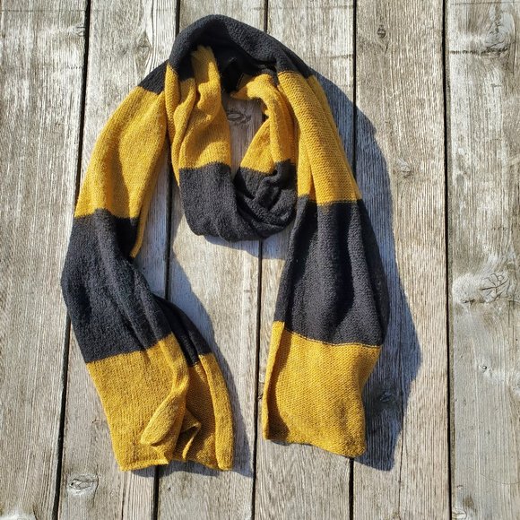 Fratelli Talli Black Golden Yellow Striped Scarf - Picture 1 of 6